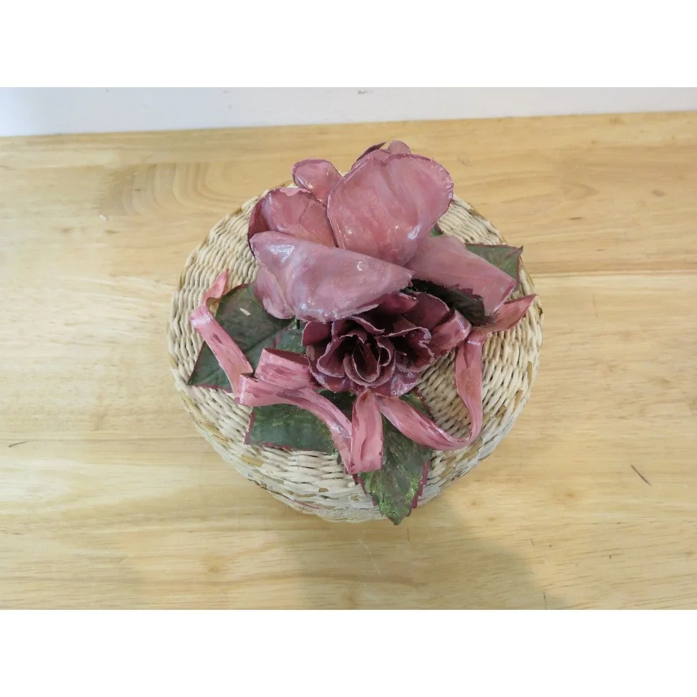 Vintage Floral Woven Nesting Baskets Set of 4 Decorative Lace Trim Storage Boxes